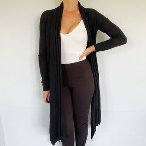 GAP black ribbed stretch knit long open front drape cardigan size XS